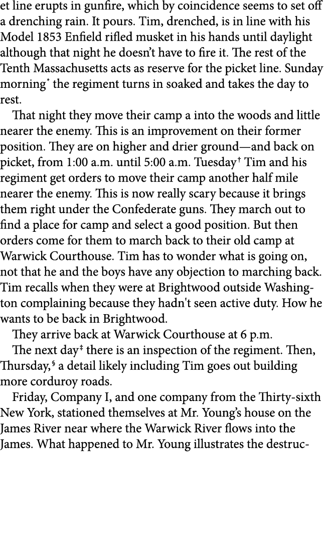 et line erupts in gunfire, which by coincidence seems to set off a drenching rain. It pours. Tim, drenched, is in lin...