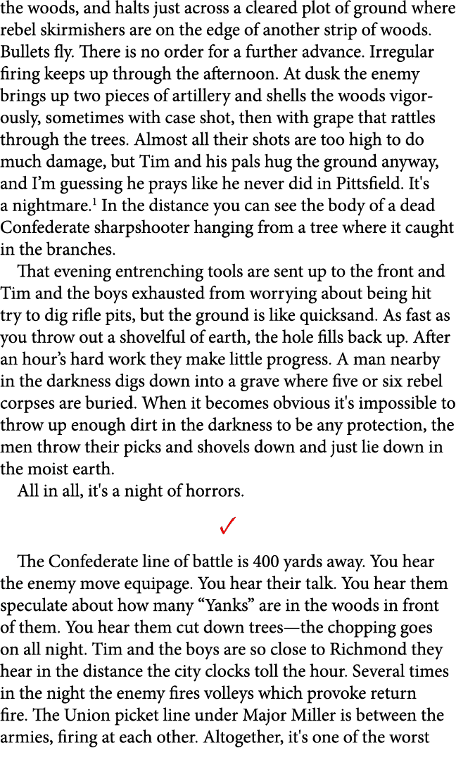 the woods, and halts just across a cleared plot of ground where rebel skirmishers are on the edge of another strip of...