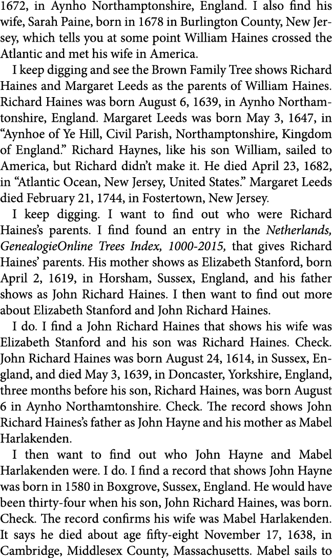 1672, in ﻿Aynho ﻿Northamptonshire, ﻿England. I also find his wife, ﻿Sarah Paine, born in 1678 in ﻿Burlington County, ...