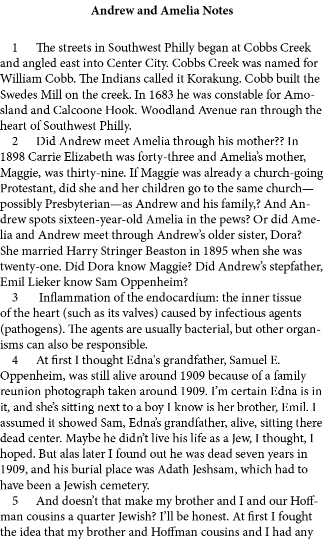 Andrew and Amelia Notes ﻿ The streets in Southwest Philly began at ﻿Cobbs Creek and angled east into ﻿Center City. ﻿C...