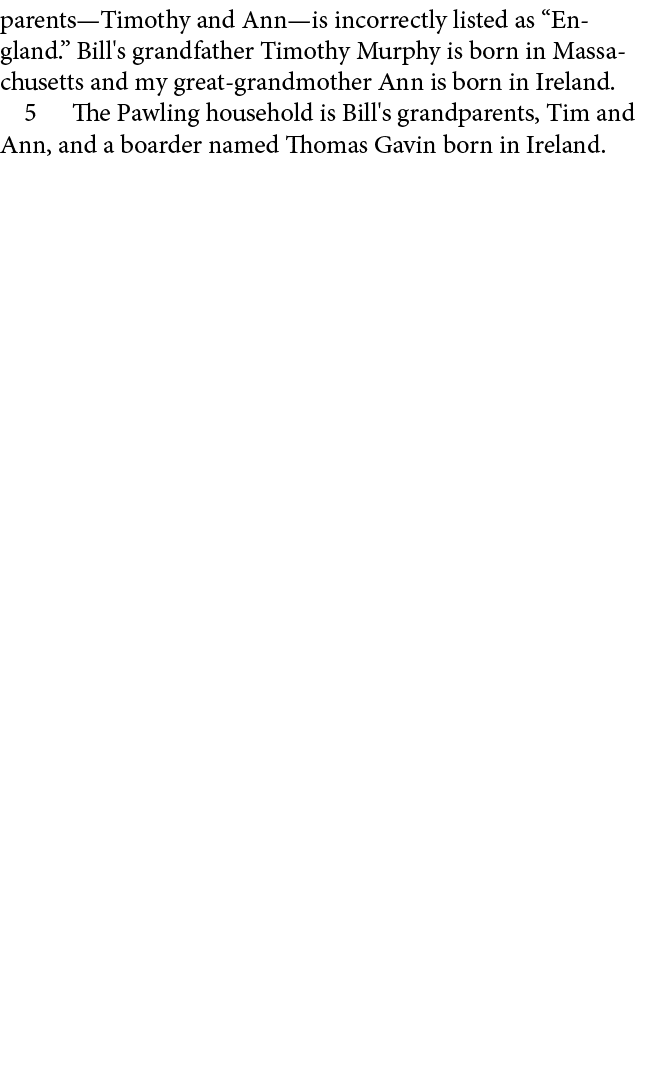parents—Timothy and Ann—is incorrectly listed as “England.” Bill's grandfather Timothy Murphy is born in Massachusett...