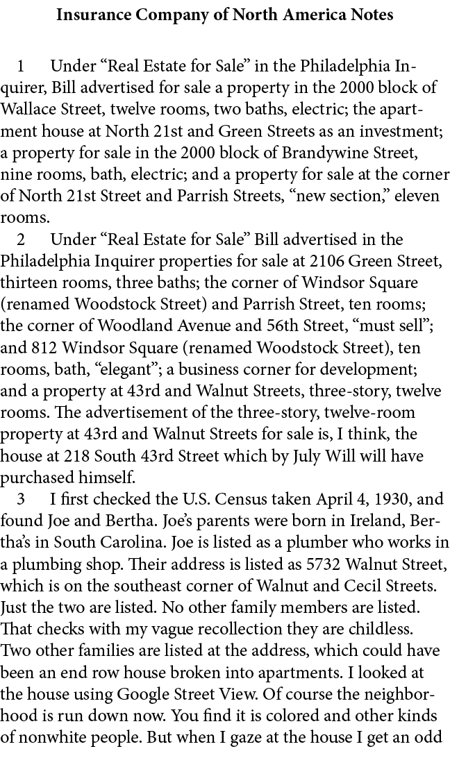 Insurance Company of North America Notes ﻿ Under “Real Estate for Sale” in the Philadelphia Inquirer, Bill advertised...