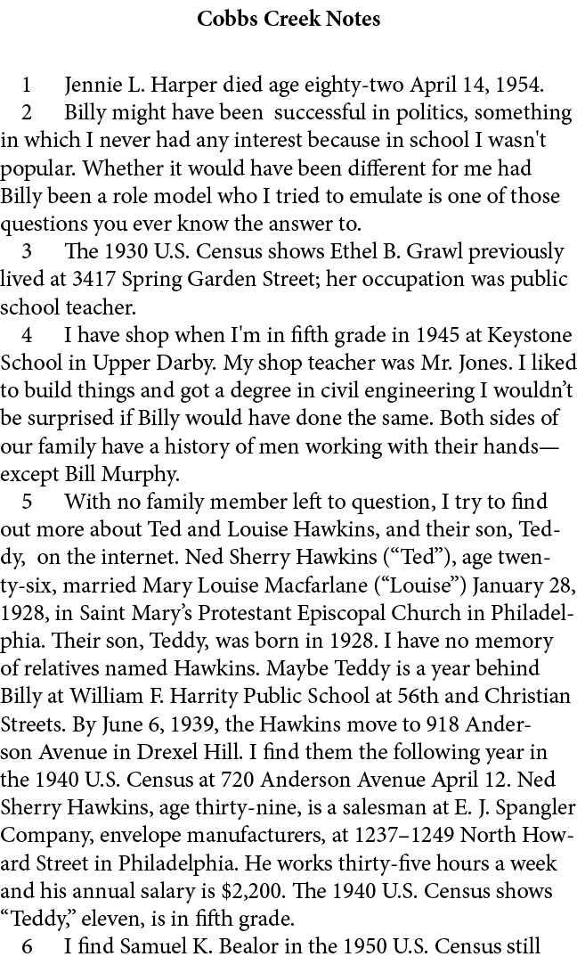 Cobbs Creek Notes ﻿ Jennie L. Harper died age eighty two April 14, 1954.﻿ ﻿ Billy might have been successful in polit...