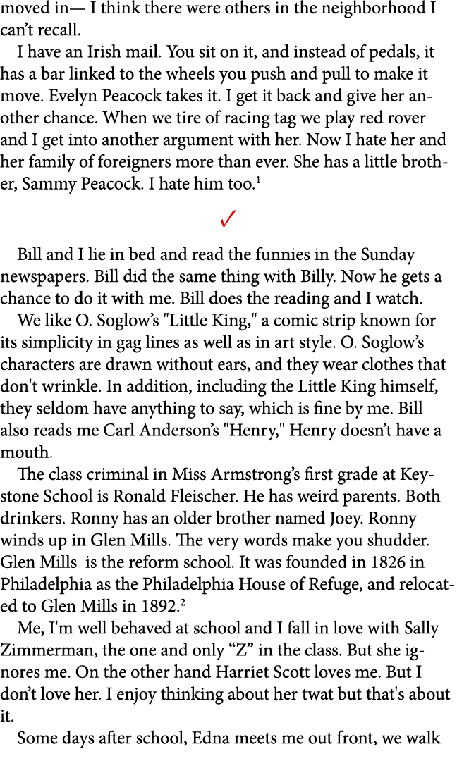 moved in— I think there were others in the neighborhood I can’t recall. I have an Irish mail. You sit on it, and inst...