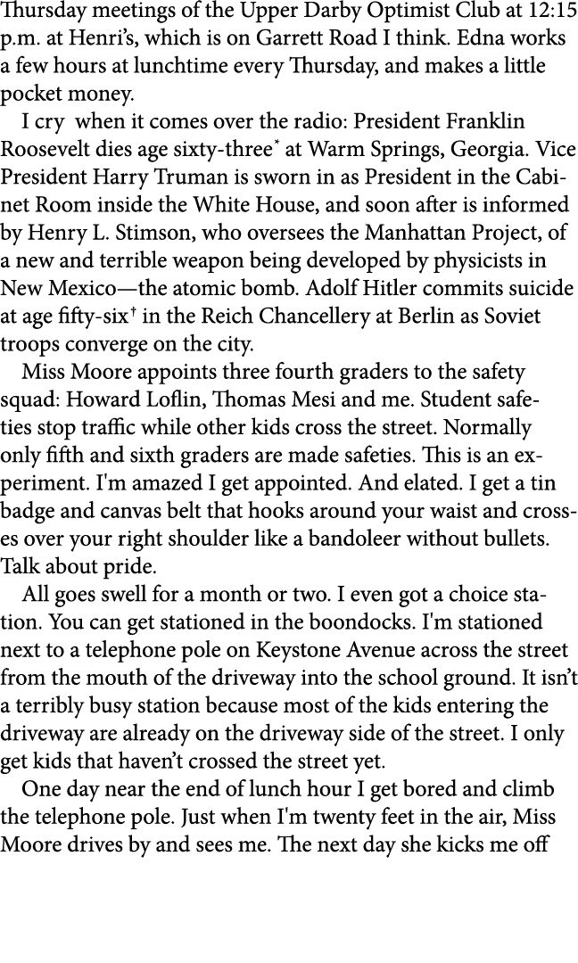 Thursday meetings of the Upper Darby Optimist Club at 12:15 p.m. at Henri’s, which is on Garrett Road I think. Edna w...
