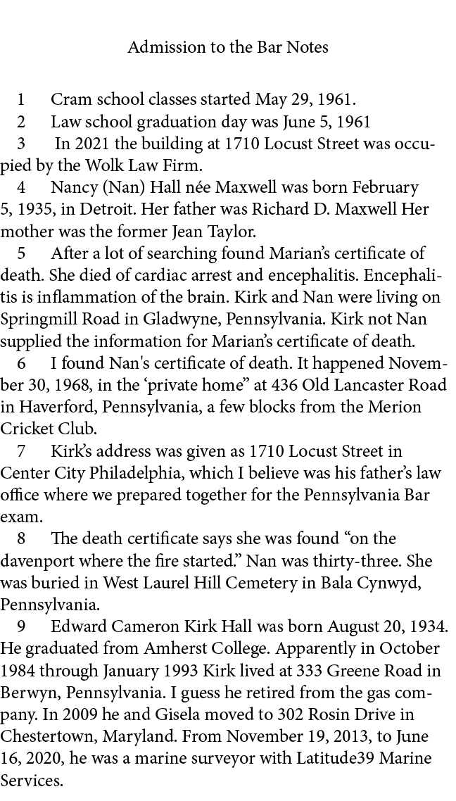 Admission to the Bar Notes ﻿ Cram school classes started May 29, 1961.﻿ ﻿ Law school graduation day was June 5, 1961﻿...