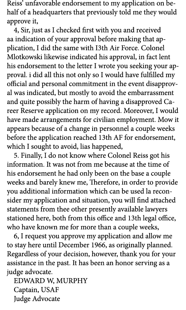 Reiss’ unfavorable endorsement to my application on behalf of a headquarters that previously told me they would appro...