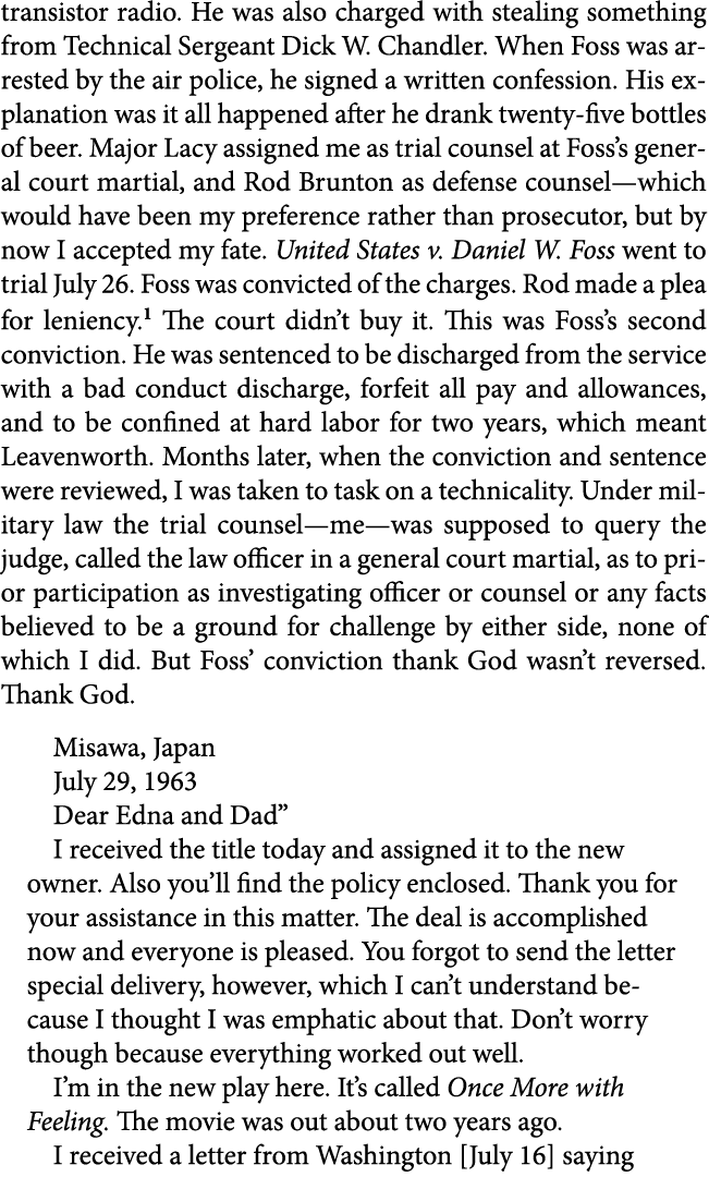 transistor radio. He was also charged with stealing something from Technical Sergeant Dick W. Chandler. When Foss was...