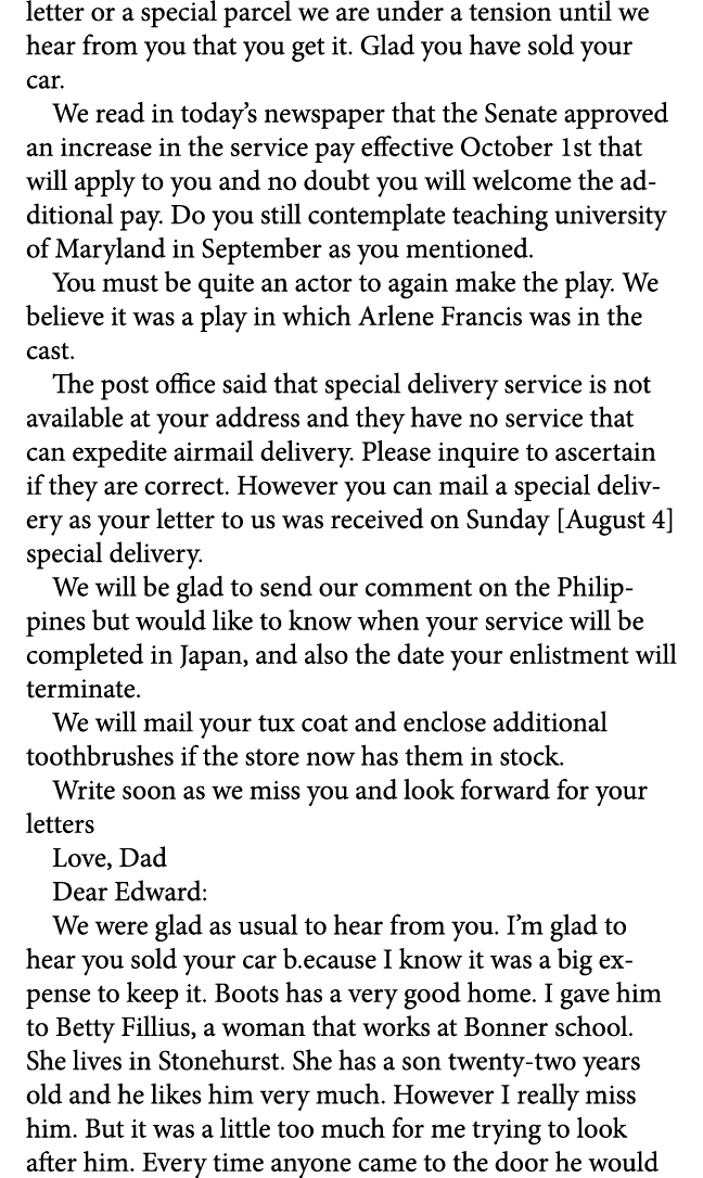 letter or a special parcel we are under a tension until we hear from you that you get it. Glad you have sold your car...
