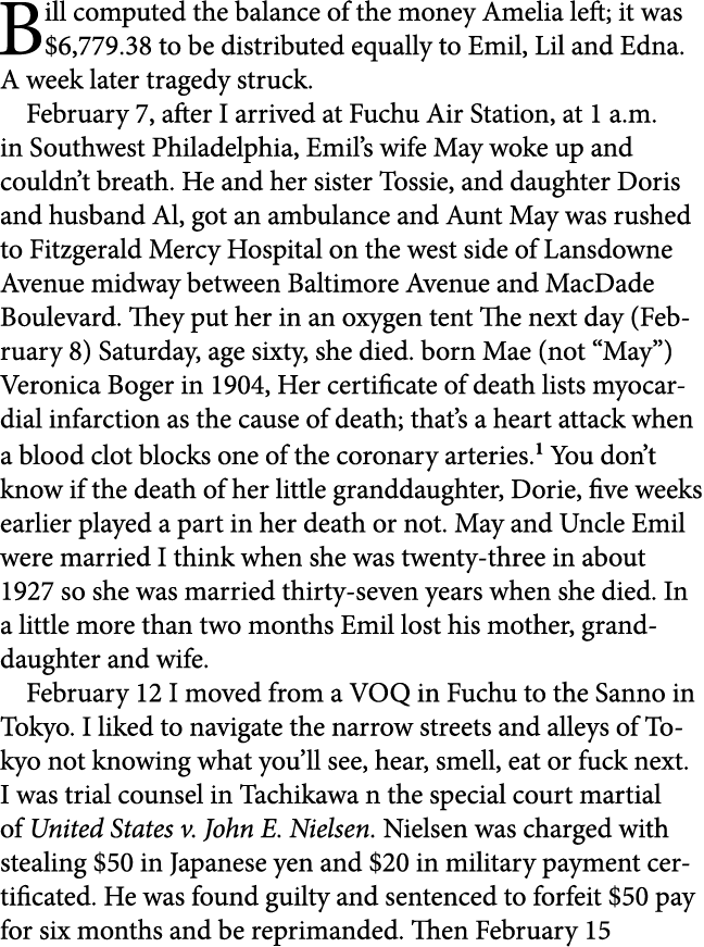 Bill computed the balance of the money Amelia left; it was $6,779.38 to be distributed equally to Emil, Lil and Edna....