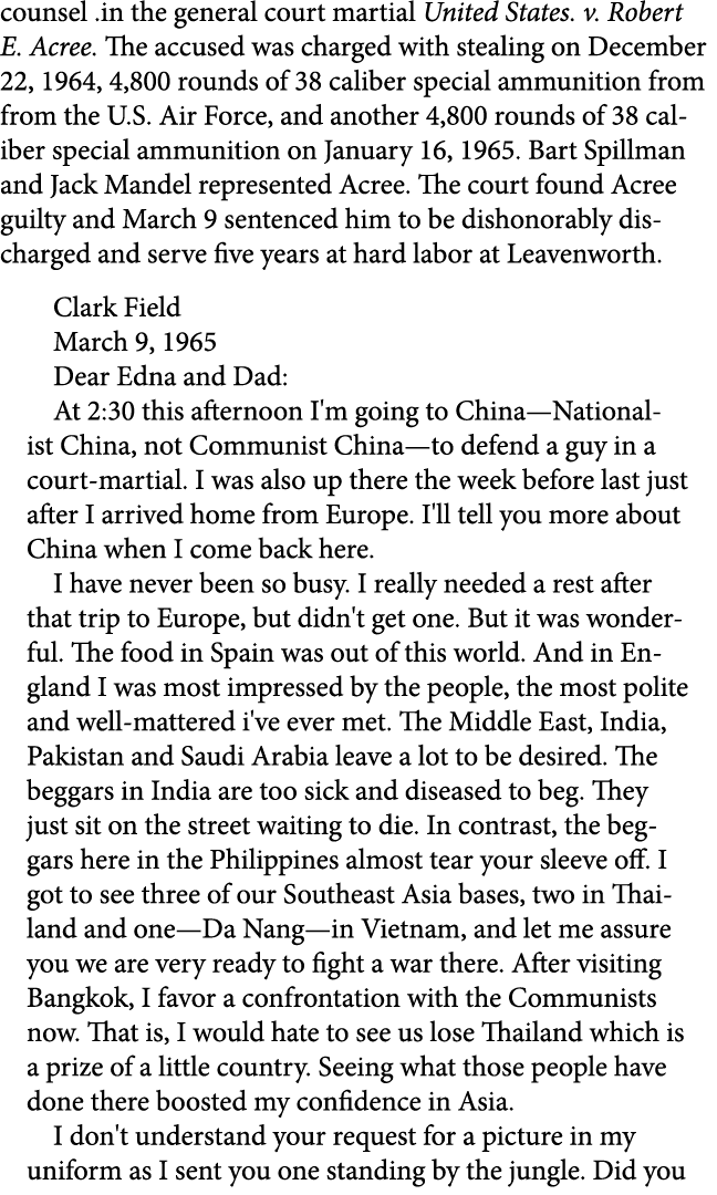 counsel .in the general court martial ﻿United States. v. Robert E. Acree. The accused was charged with stealing on De...