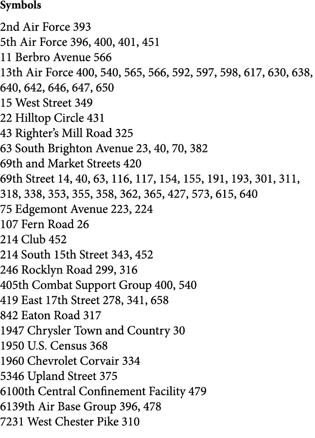 Symbols 2nd Air Force 393 5th Air Force 396, 400, 401, 451 11 Berbro Avenue 566 13th Air Force 400, 540, 565, 566, 59...