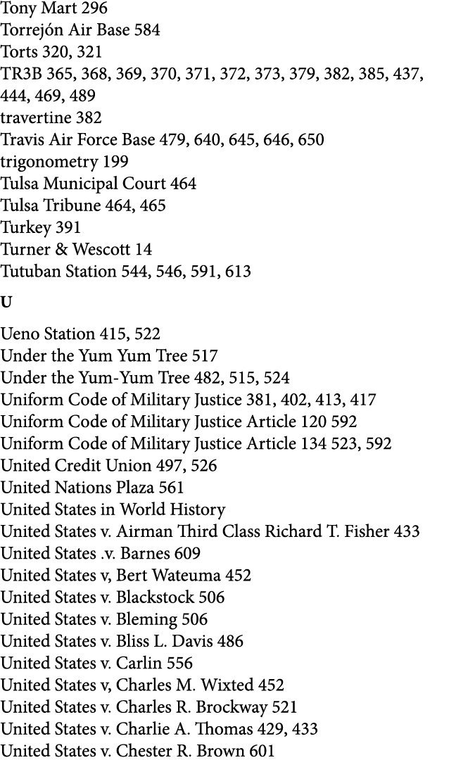 Tony Mart 296 Torrej n Air Base 584 Torts 320, 321 TR3B 365, 368, 369, 370, 371, 372, 373, 379, 382, 385, 437, 444, 4...
