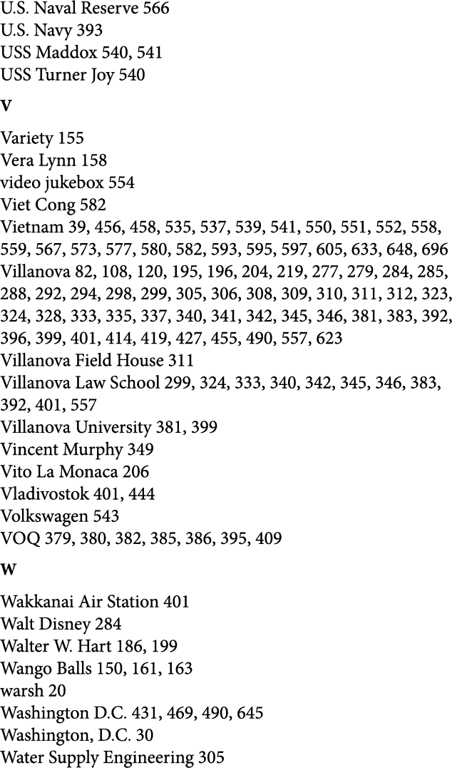 U.S. Naval Reserve 566 U.S. Navy 393 USS Maddox 540, 541 USS Turner Joy 540 V Variety 155 Vera Lynn 158 video jukebox...