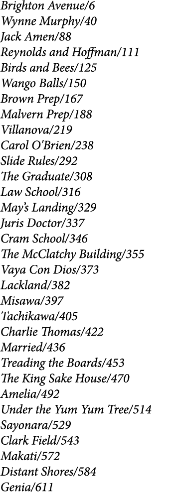 Brighton Avenue/6 Wynne Murphy/40 Jack Amen/88 Reynolds and Hoffman/111 Birds and Bees/125 Wango Balls/150 Brown Prep...