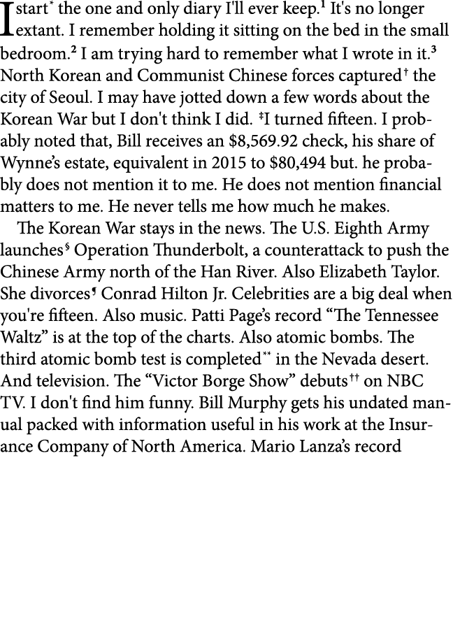 I start the one and only diary I'll ever keep. It's no longer extant. I remember holding it sitting on the bed in the...