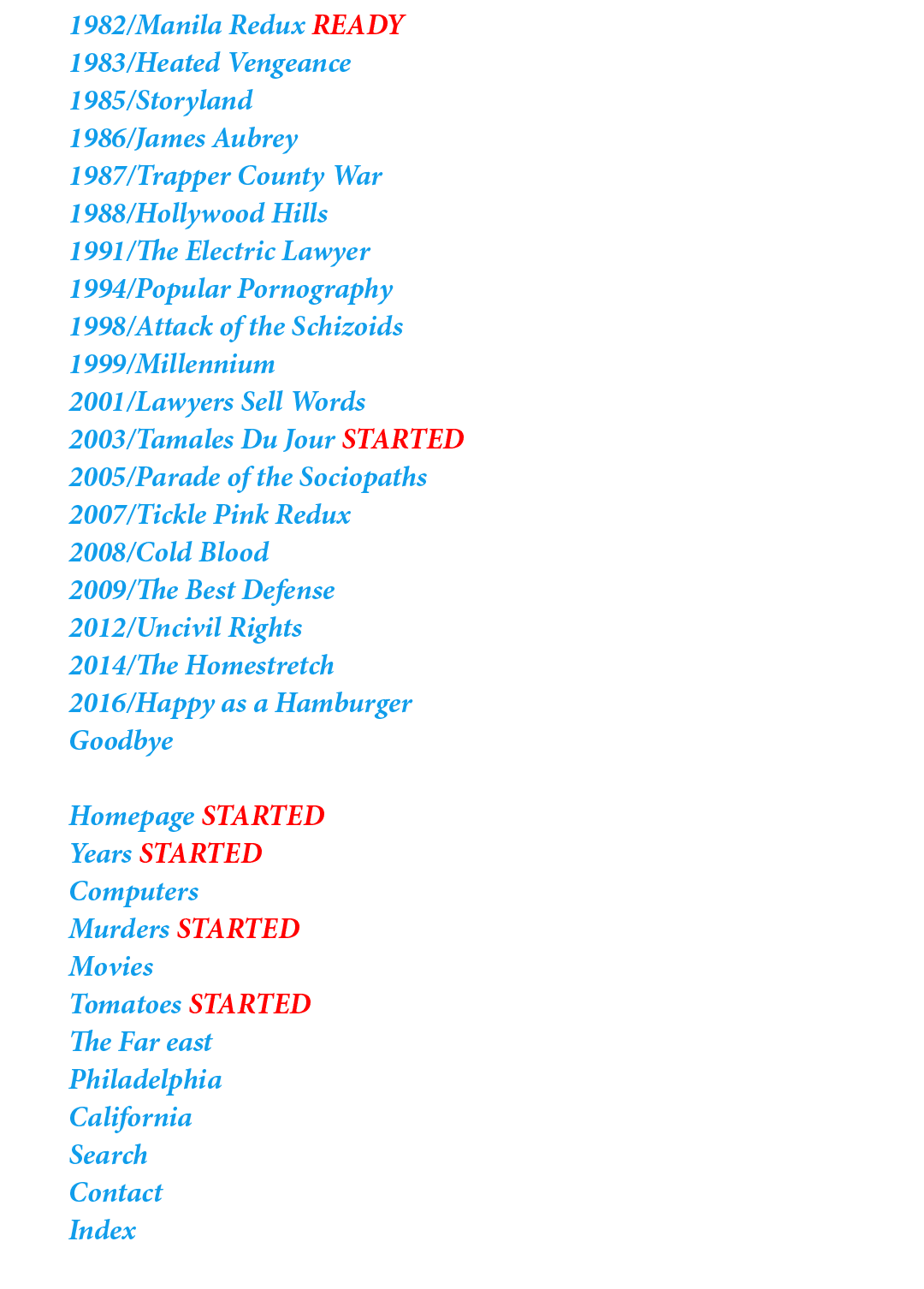 1982/Manila Redux READY 1983/Heated Vengeance 1985/Storyland 1986/James Aubrey 1987/Trapper County War 1988/Hollywood...