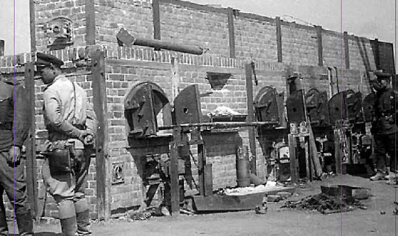 A group of men are standing in front of a brick building. AI generated content