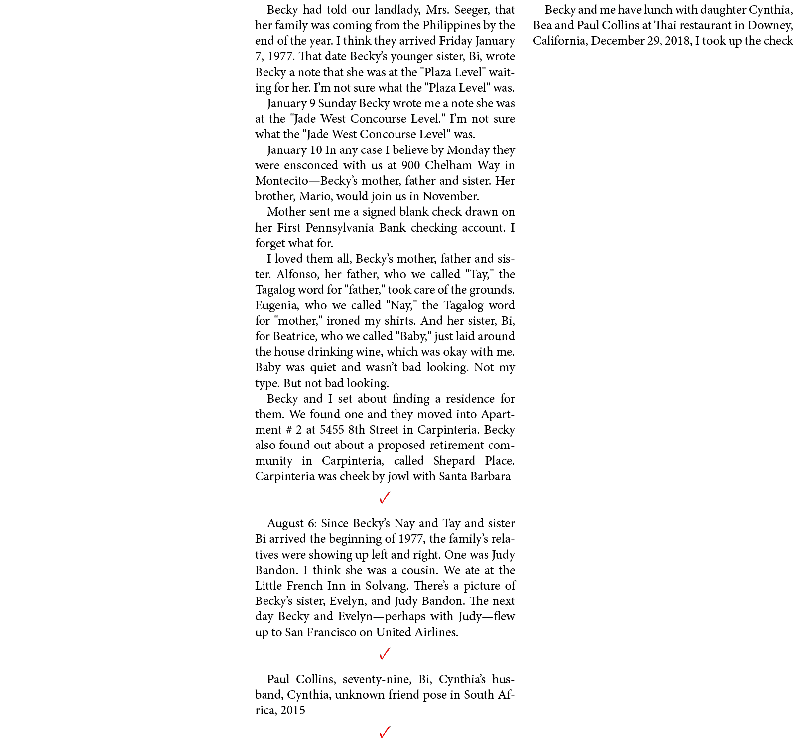 Becky had told our landlady, Mrs. Seeger, that her family was coming from the Philippines by the end of the year. I t...