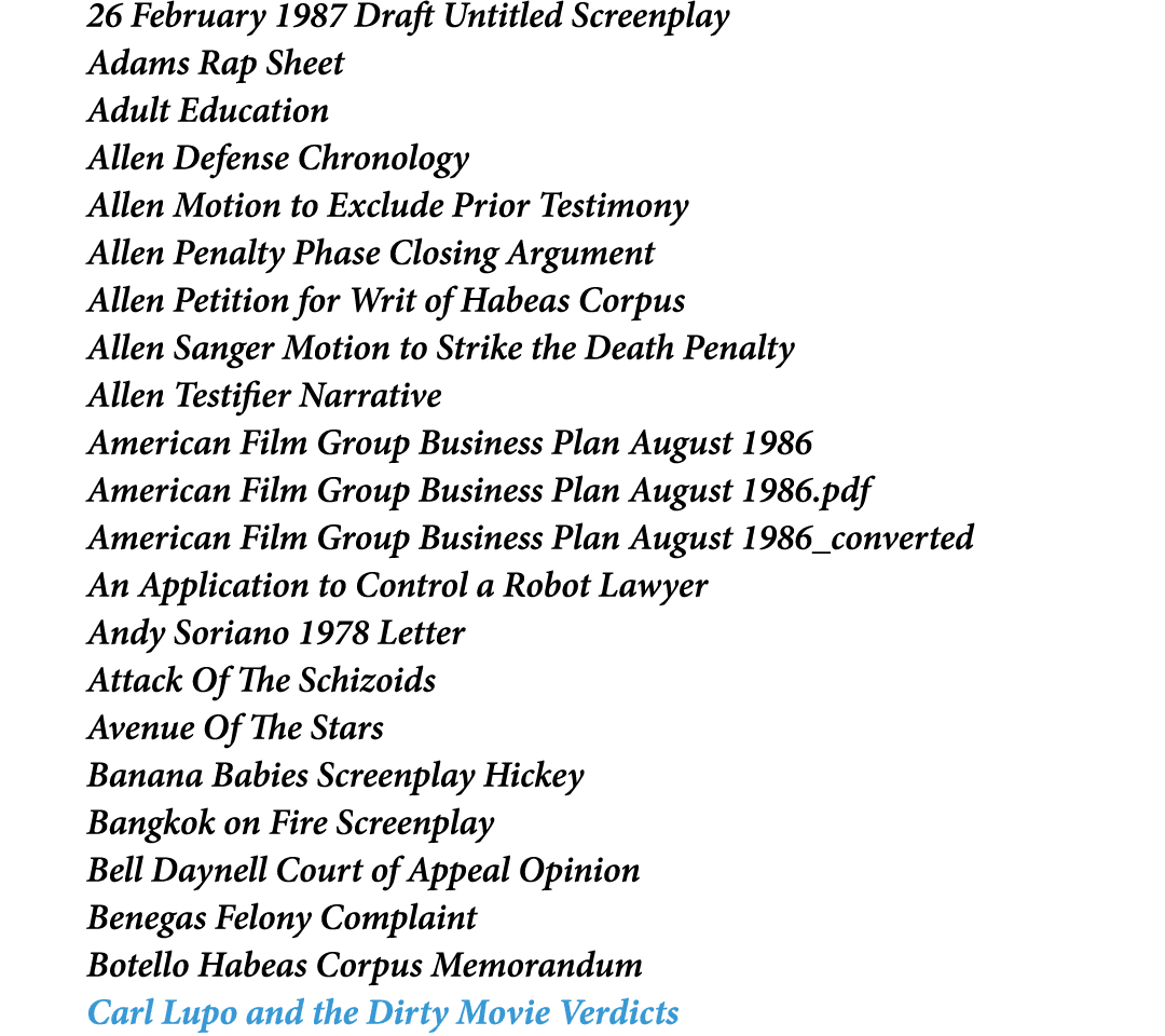 26 February 1987 Draft Untitled Screenplay Adams Rap Sheet Adult Education Allen Defense Chronology Allen Motion to E...
