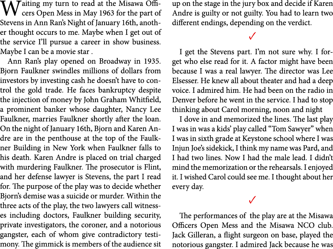 Waiting my turn to read at the Misawa Officers Open Mess in May 1963 for the part of Stevens in Ann Ran’s Night of Ja...