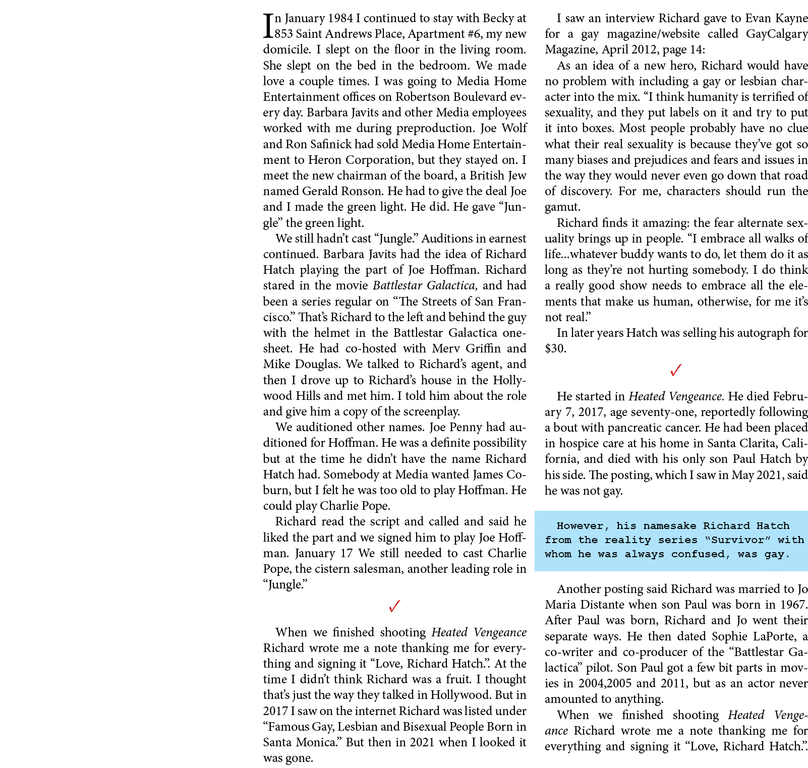 In January 1984 I continued to stay with Becky at 853 ﻿Saint Andrews Place, Apartment #6, my new domicile. I slept on...