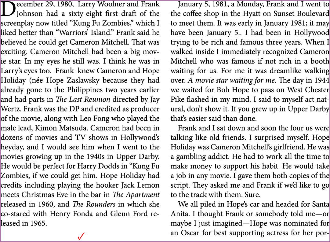 December 29, 1980, ﻿Larry Woolner and Frank Johnson had a sixty eight first draft of the screenplay now titled “Kung ...