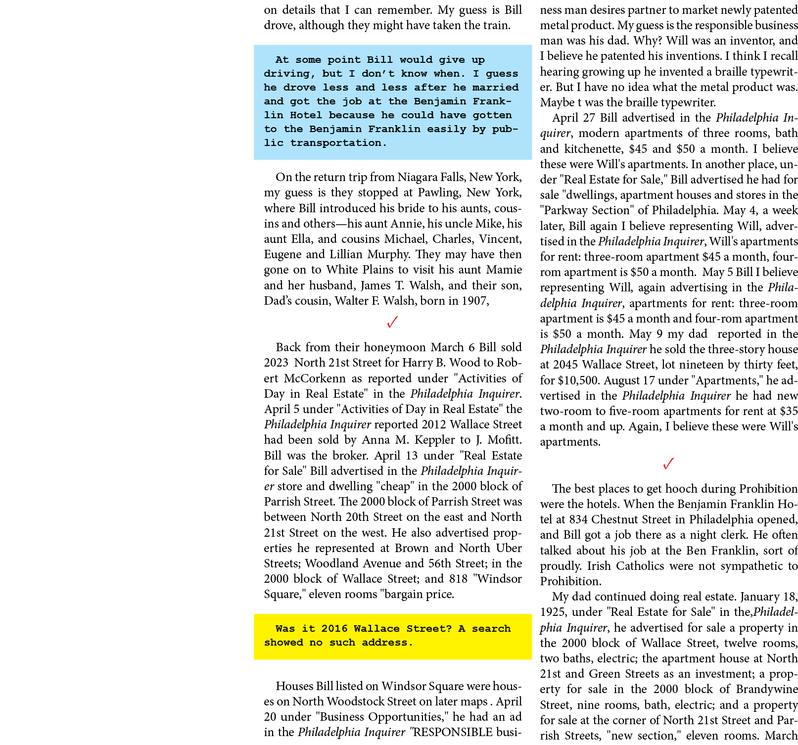 on details that I can remember. My guess is Bill drove, although they might have taken the train. At some point Bill ...