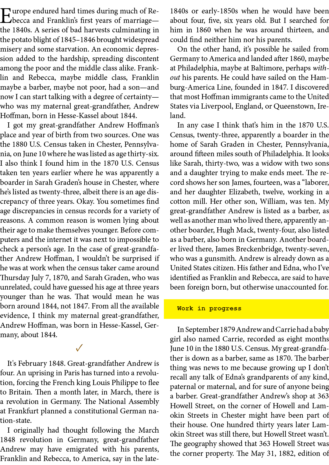 Europe endured hard times during much of Rebecca and Franklin’s first years of marriage—the 1840s. A series of bad ha...