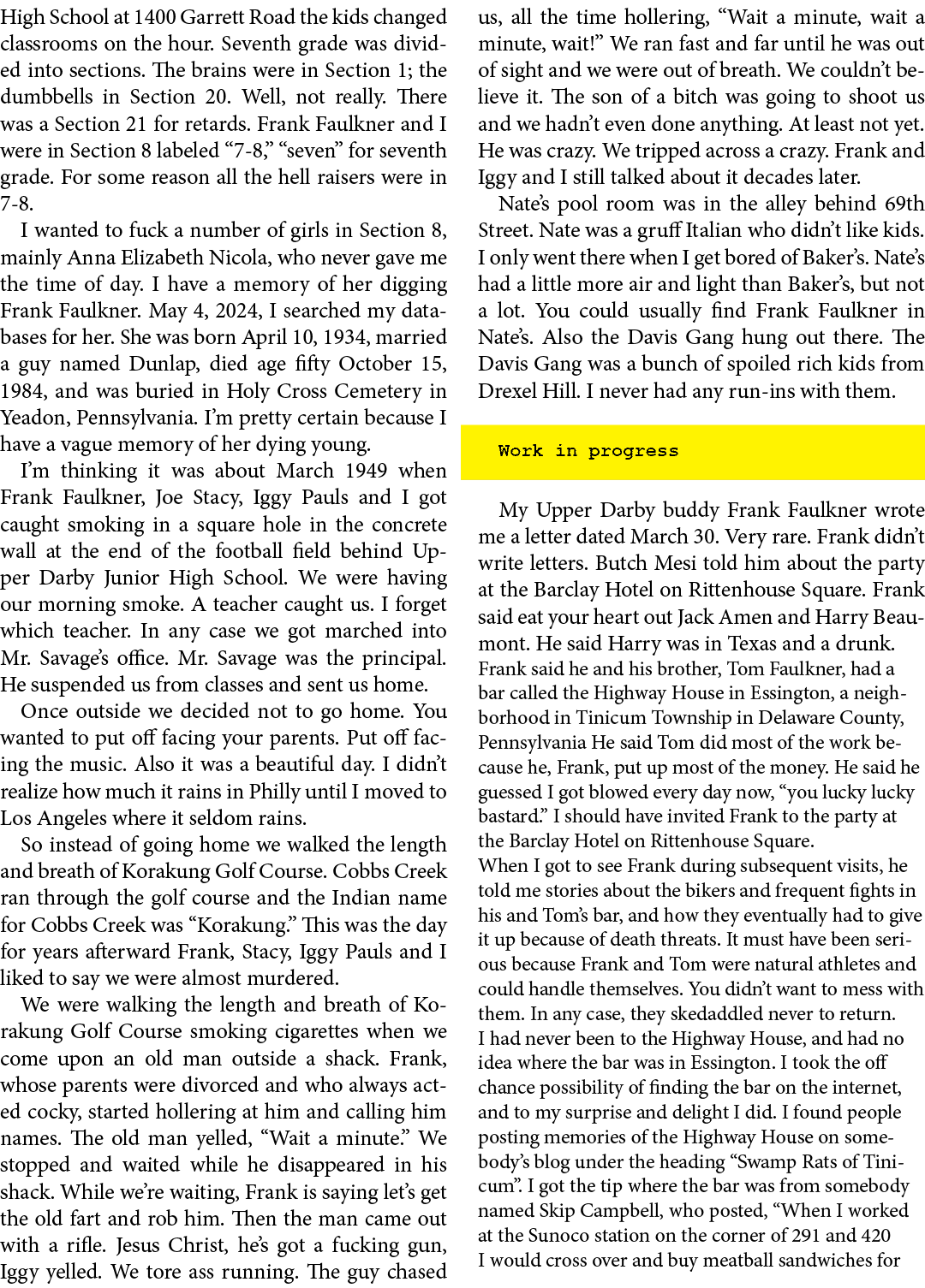 High School at 1400 Garrett Road the kids changed classrooms on the hour. Seventh grade was divided into sections. Th...