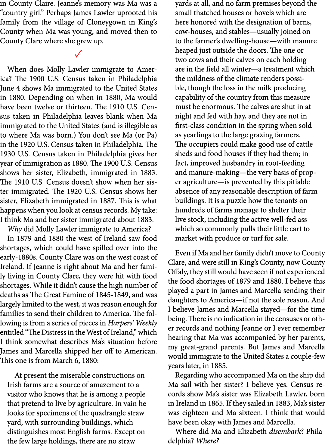 in County Claire. Jeanne’s memory was Ma was a “country girl.” Perhaps ﻿James Lawler uprooted his family from the vil...