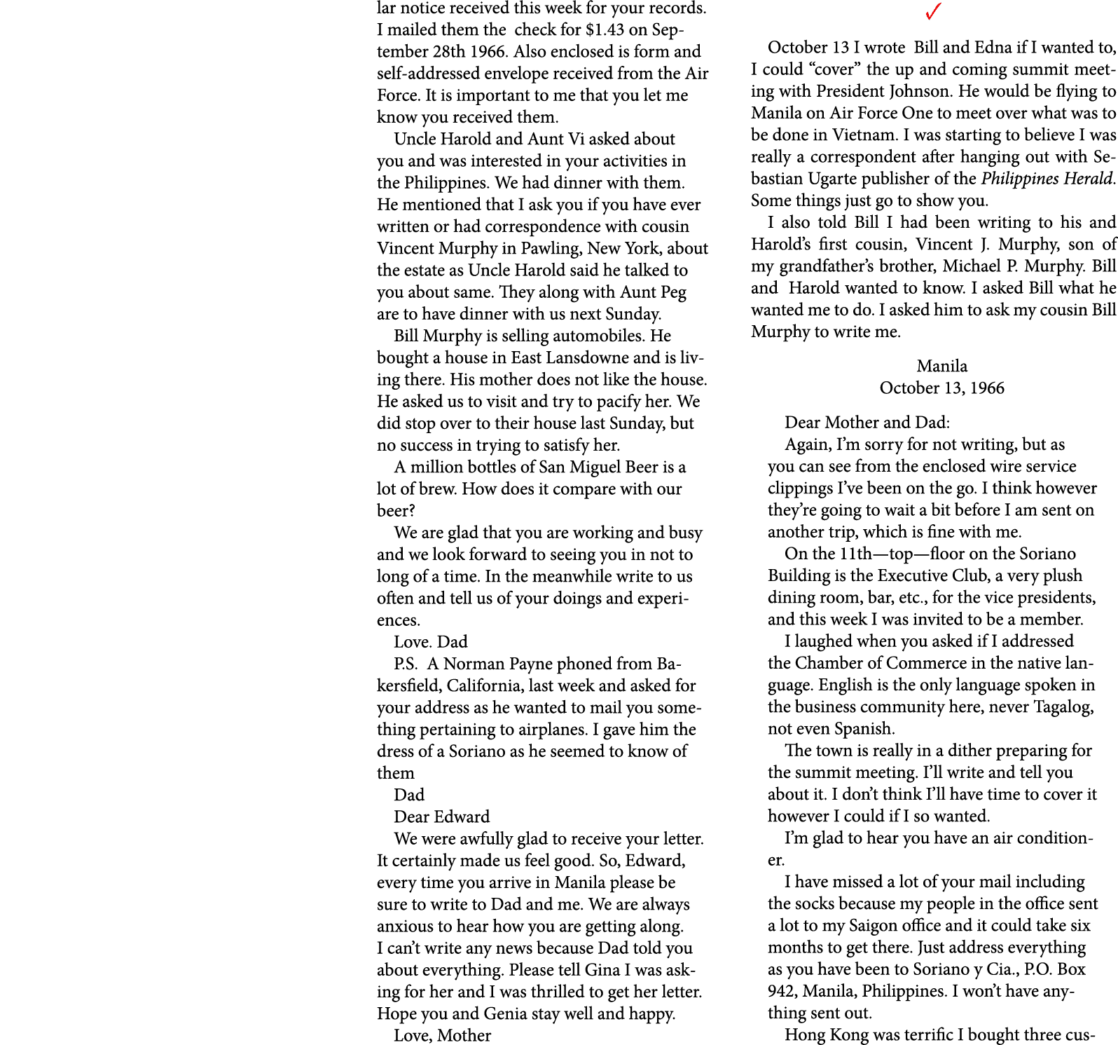 lar notice received this week for your records. I mailed them the check for $1.43 on September 28th 1966. Also enclos...