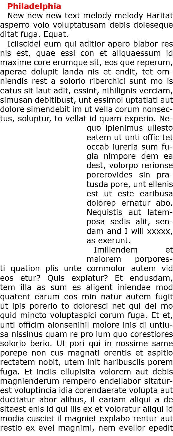 Philadelphia New new new text melody melody Haritat asperro volo voluptatusam debis doleseque ditat fuga. Equat. Icii...