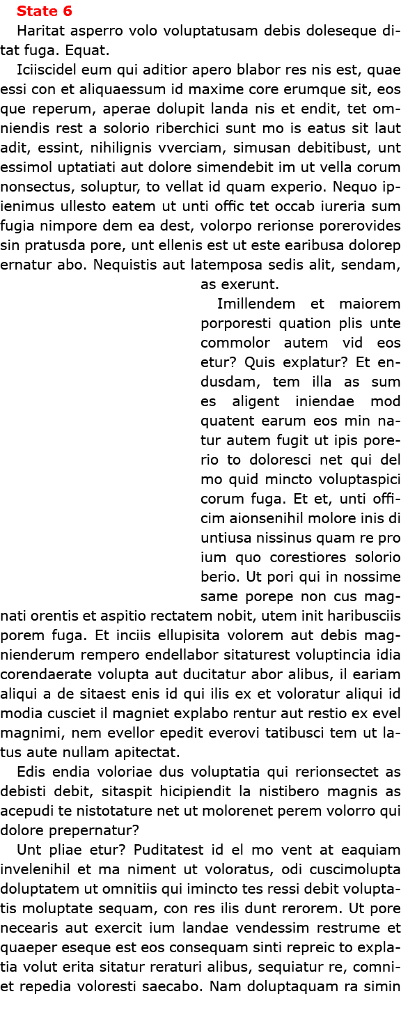 State 6 Haritat asperro volo voluptatusam debis doleseque ditat fuga. Equat. Iciiscidel eum qui aditior apero blabor ...