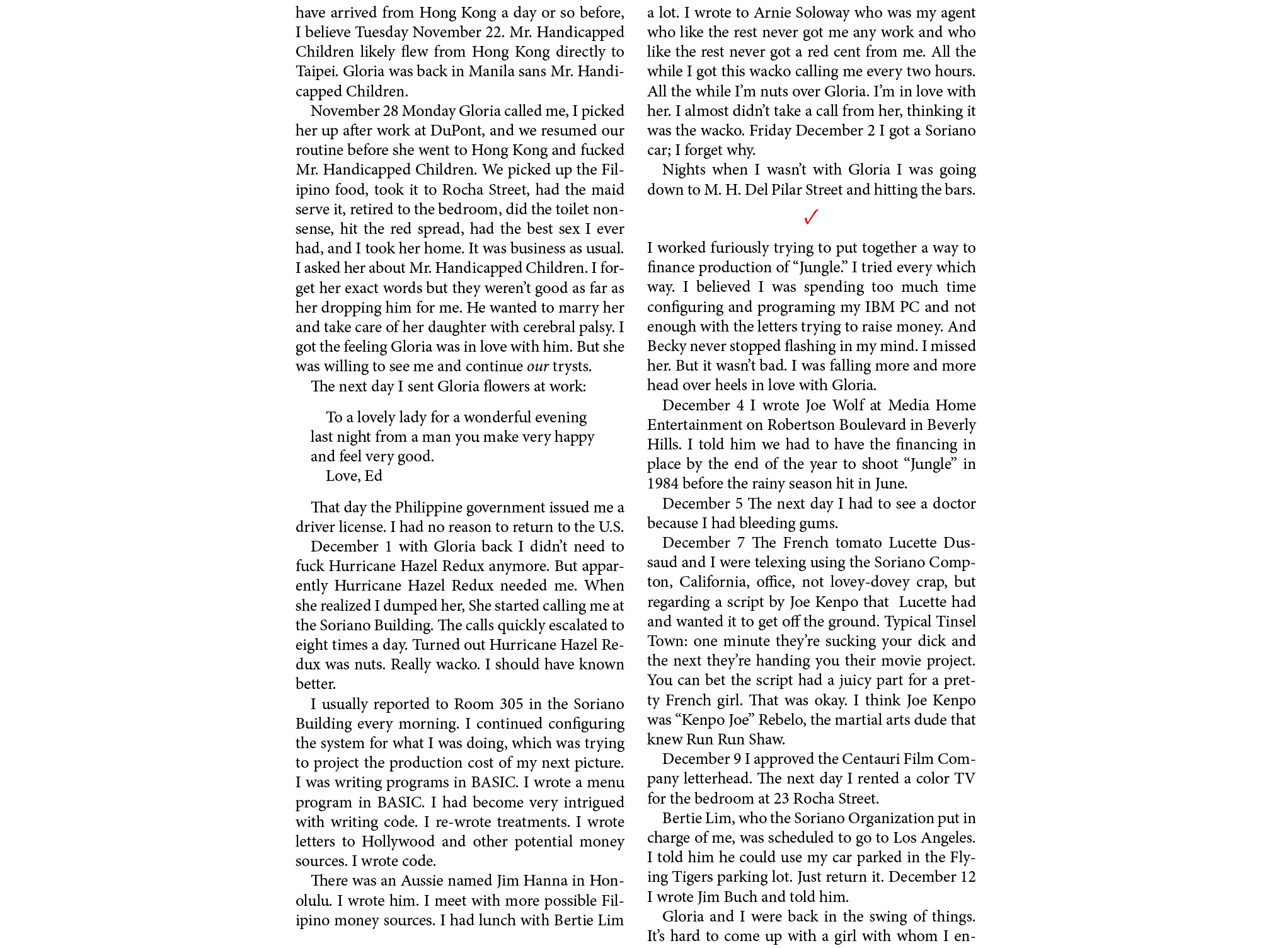 have arrived from ﻿﻿Hong Kong a day or so before, I believe Tuesday November 22. Mr. Handicapped Children likely flew...