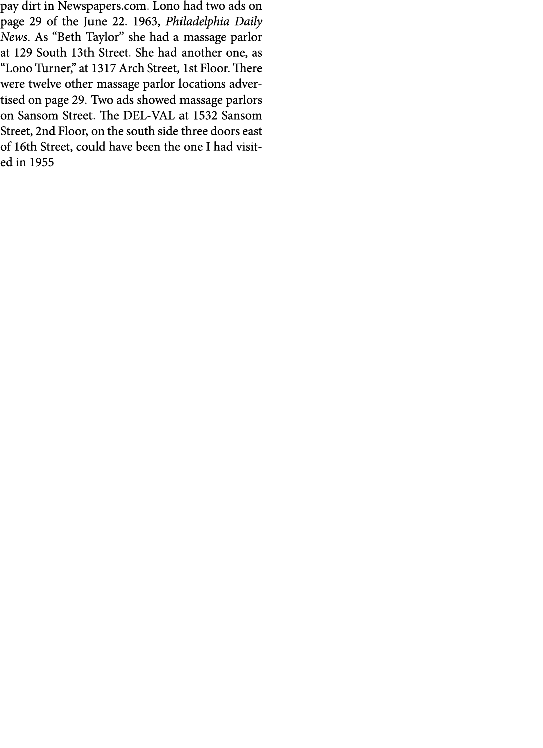 pay dirt in Newspapers.com. Lono had two ads on page 29 of the June 22. 1963, ﻿﻿﻿Philadelphia Daily News. As “Beth Ta...